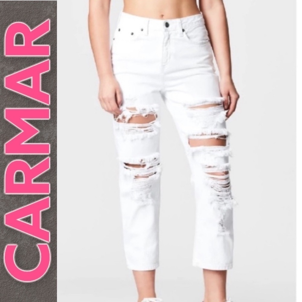 CARMAR x LF Hermia Brooklyn Super Shred White Denim Cropped Jeans, Size‎ 24
